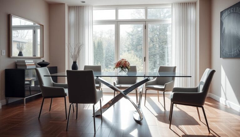 Rectangular glass dining table
