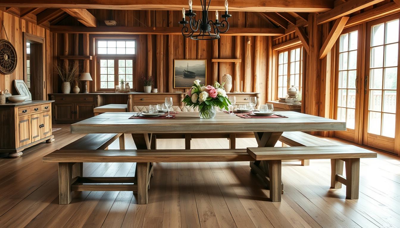 farmhouse dining room table with bench